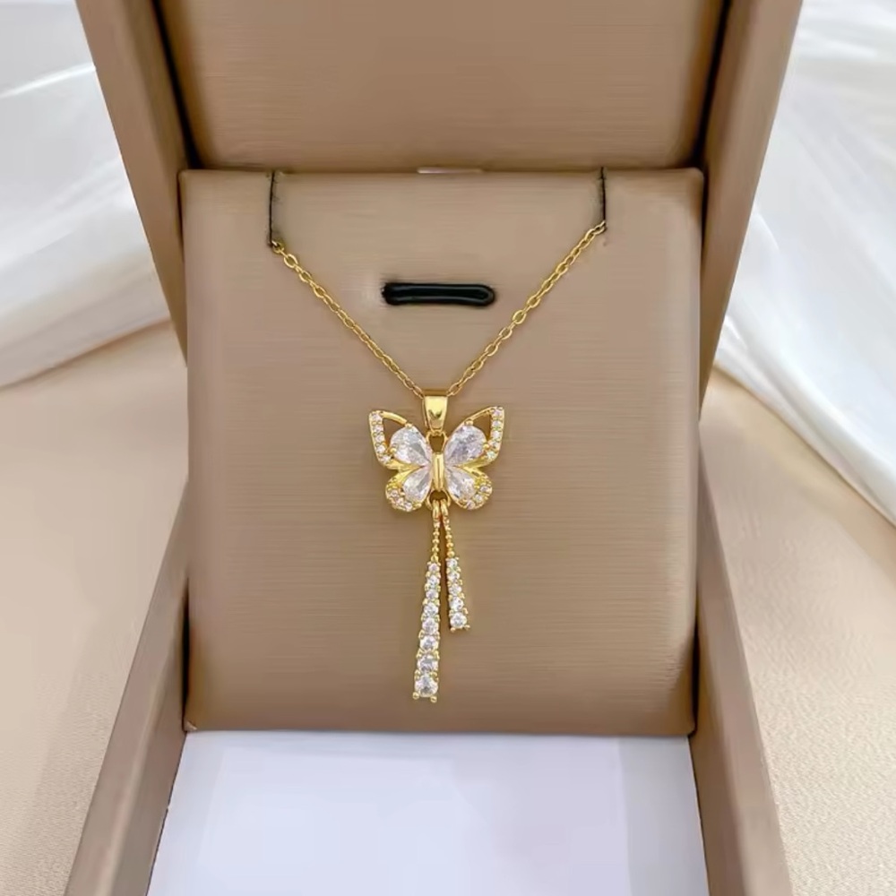 Lotetta-Gold Butterfly Necklace(Stainless Steel)Tassel Pendant WZ Luxury…